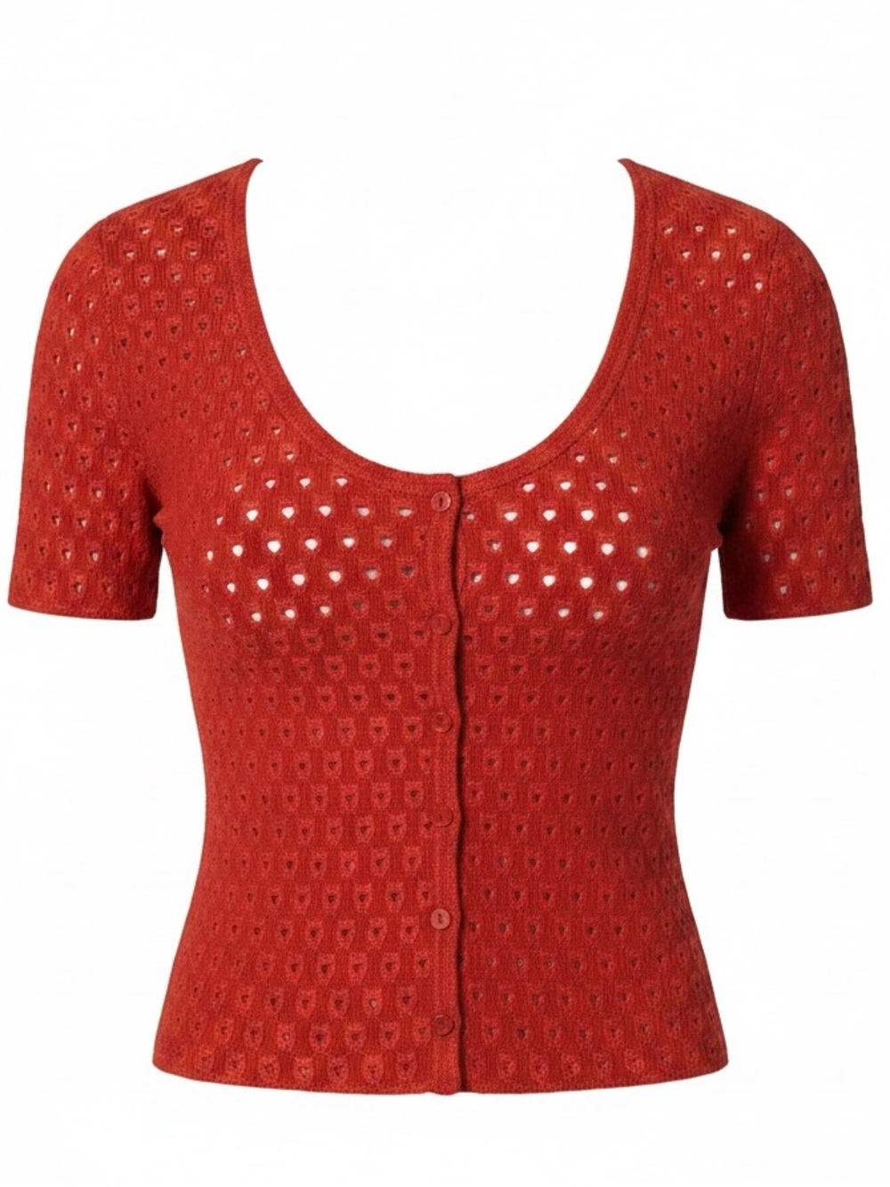 H&M Orange Eyelet Scoop Neck Cropped Button-Up Short Sleeve Top Women XS
